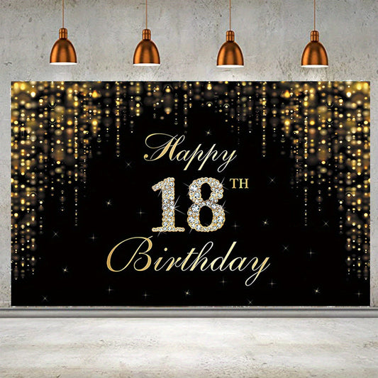18th Birthday Decorations Backdrop Banner Golden Happy 18th Birthday Decoration