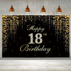 18th Birthday Decorations Backdrop Banner Golden Happy 18th Birthday Decoration