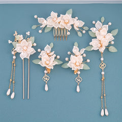 5pcs Chinese Hairpin Bridal Set Floral Tassel Hanfu Hair Accessory