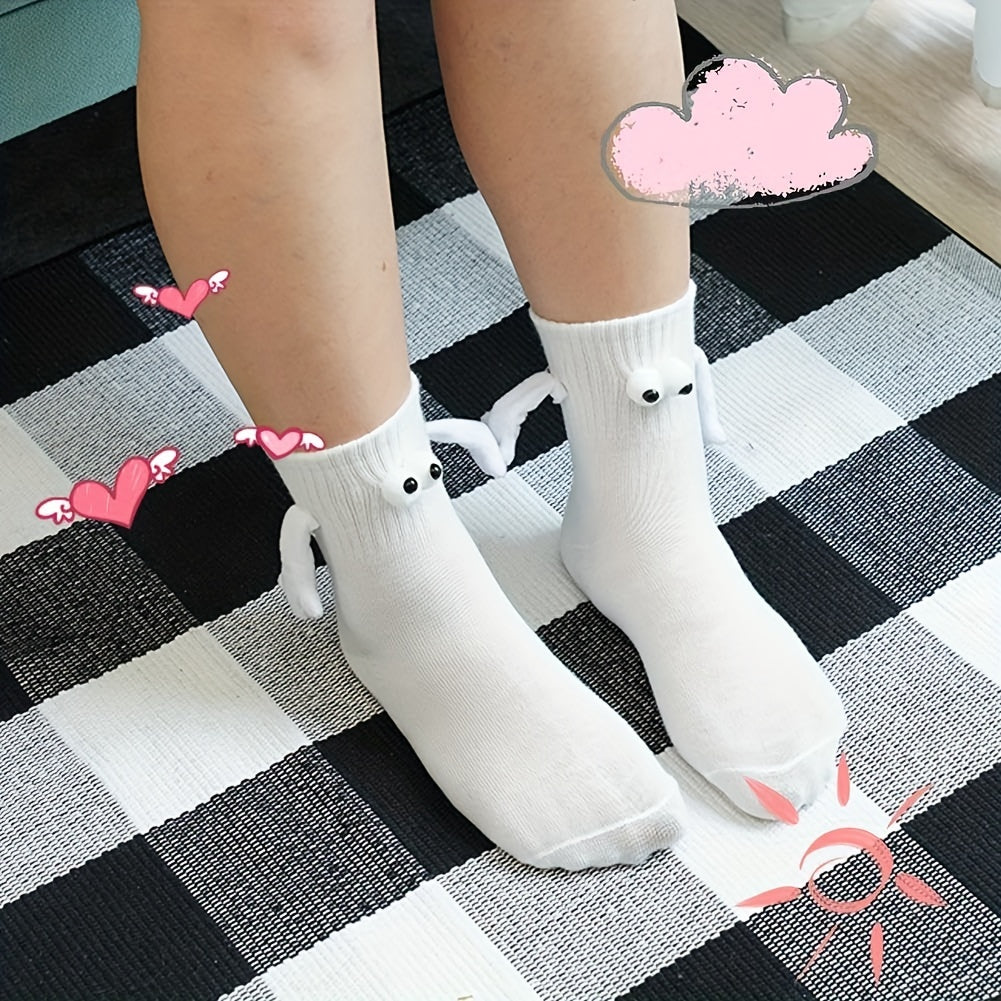 3 Pairs Creative Sweat-absorbing Mid-calf Socks with 3D Magnetic Dolls