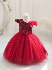 Bowknot Sequin Mesh Gown Dress for Baby Girls - Perfect for Parties