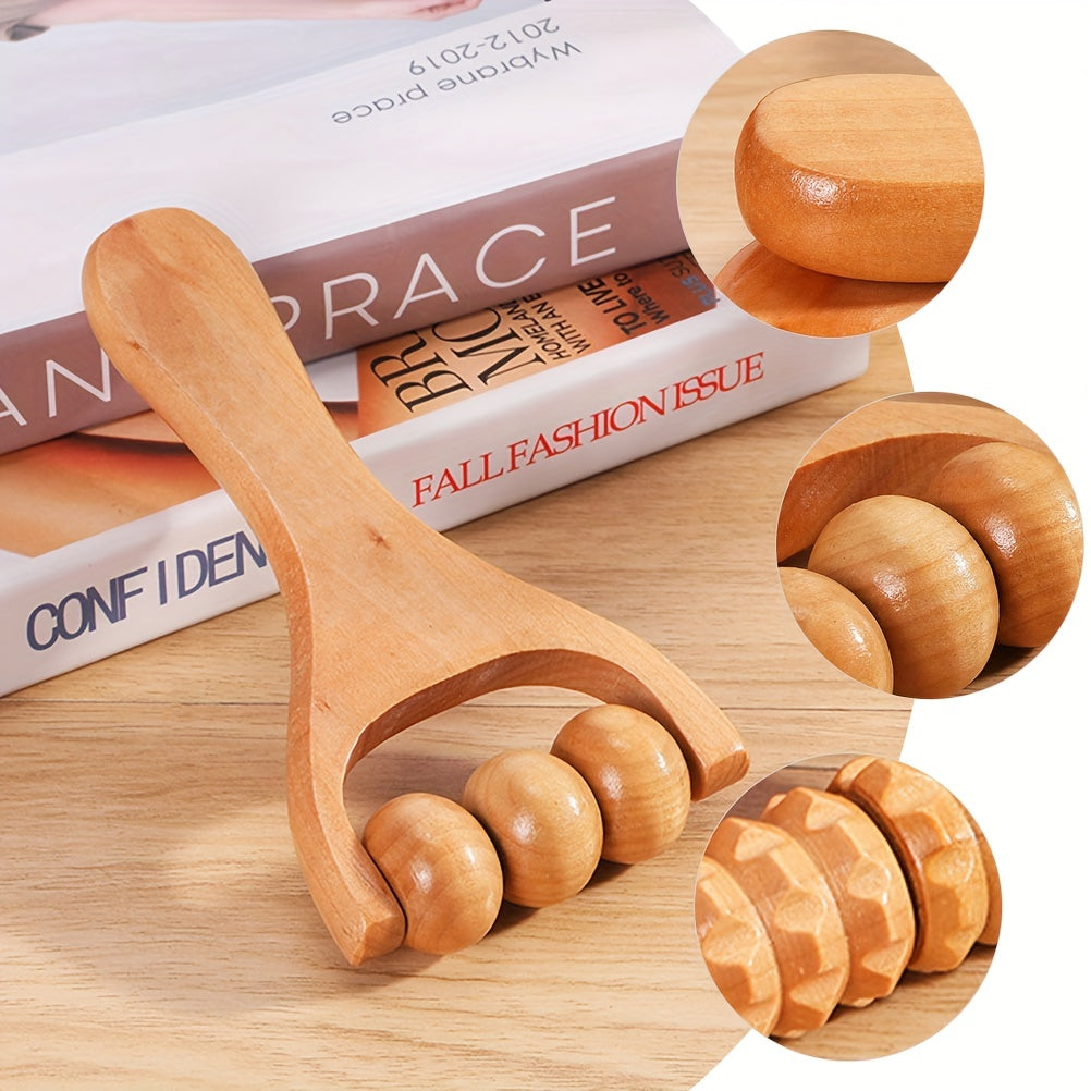 Handheld Wooden Roller Massager for Back Waist Neck