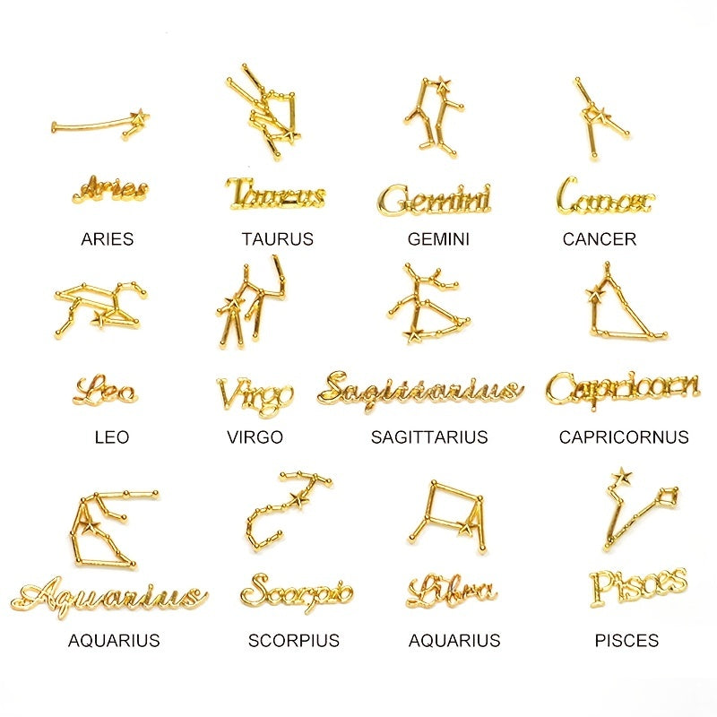 12 Constellation Charms Set Word Nail Charms For Nail Art Decoration