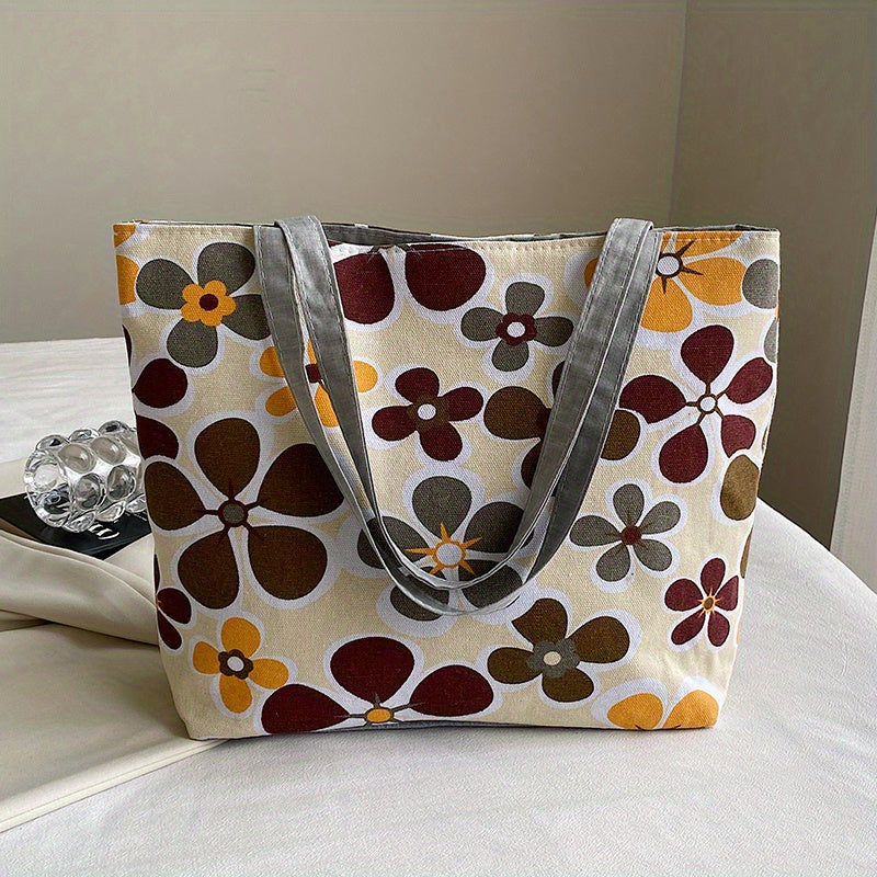 Flower Print Canvas Tote Bag Large Shoulder Bag