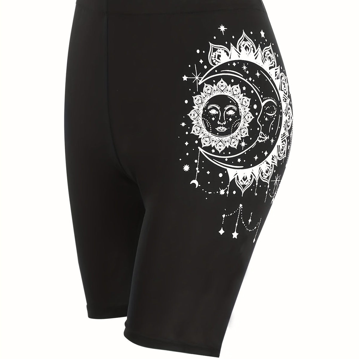 Moon & Sun Print Short Leggings Women's Clothing