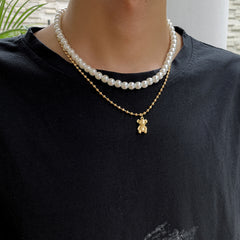 Men's Pearl Bear Pendant Necklace