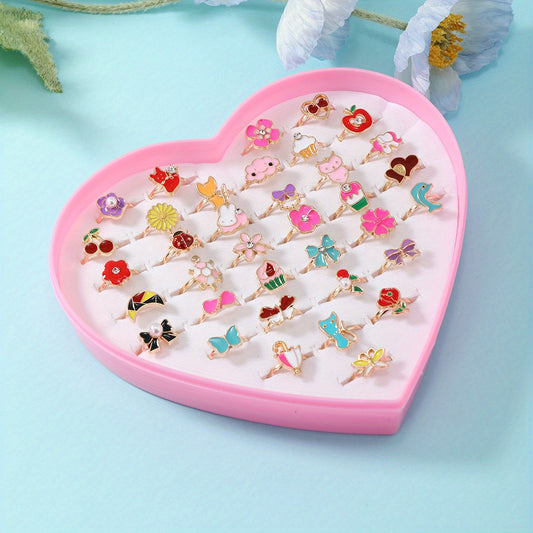 36pcs Girls Colorful Alloy Rings Set Kids Accessories Gift