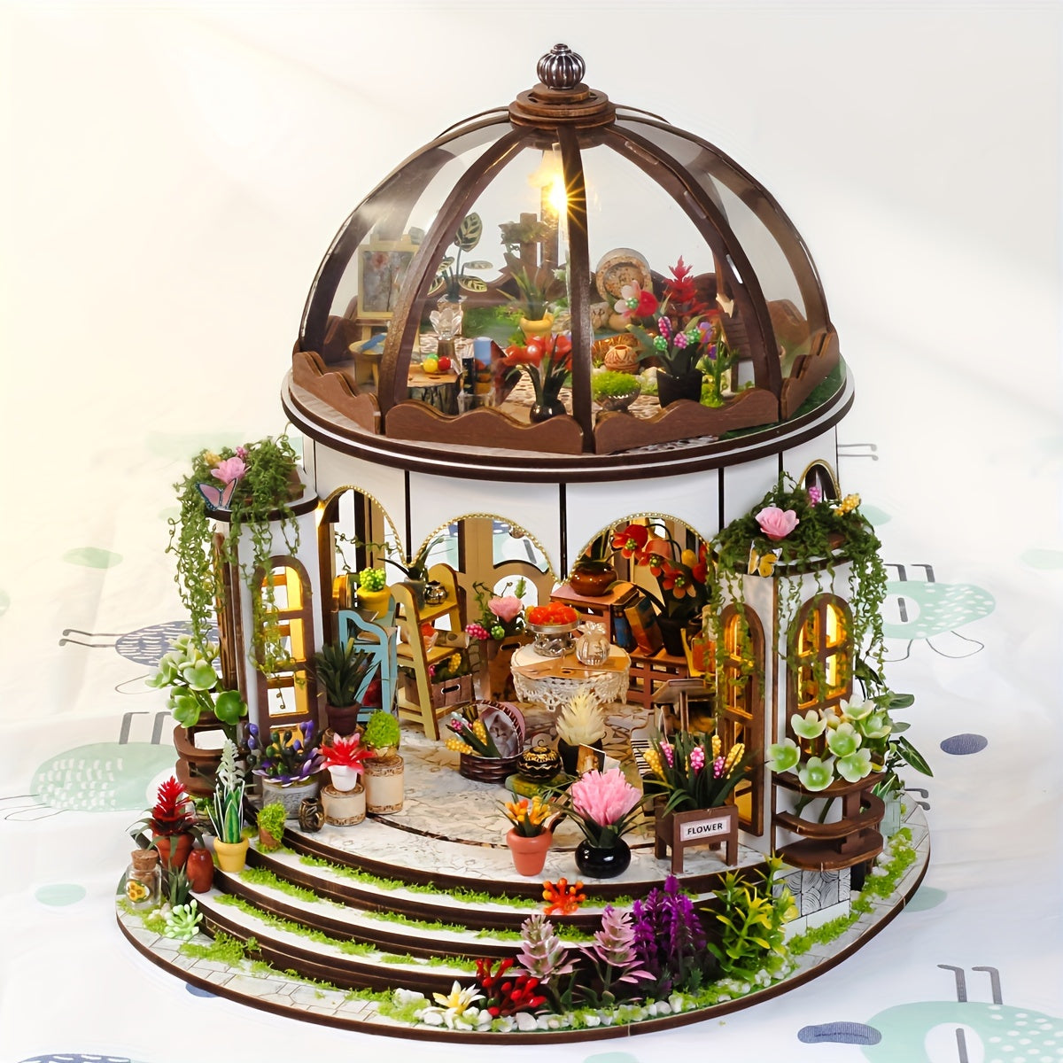 Warm Room Dollhouse Kit 3D Wooden Puzzle Bookshelf Light Coffee Table Decor