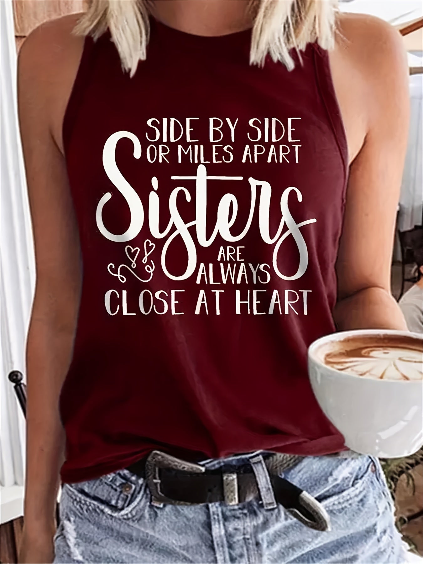 Letter Print Crew Neck Tank Top Women's Casual Sleeveless Summer Tank Top