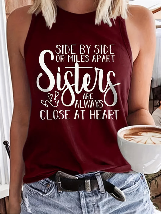 Letter Print Crew Neck Tank Top Women's Casual Sleeveless Summer Tank Top