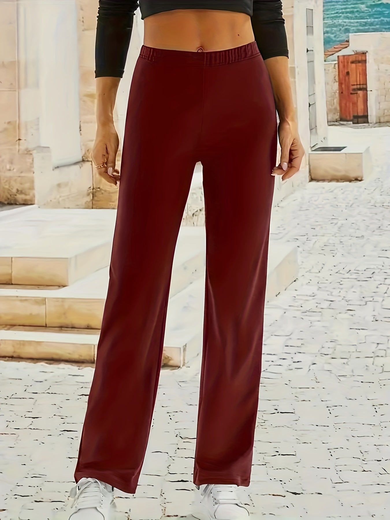Casual Pants Plus Size Women Solid Stretch Straight Leg Trousers