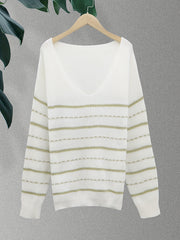  Striped V Neck Sweater Long Sleeve