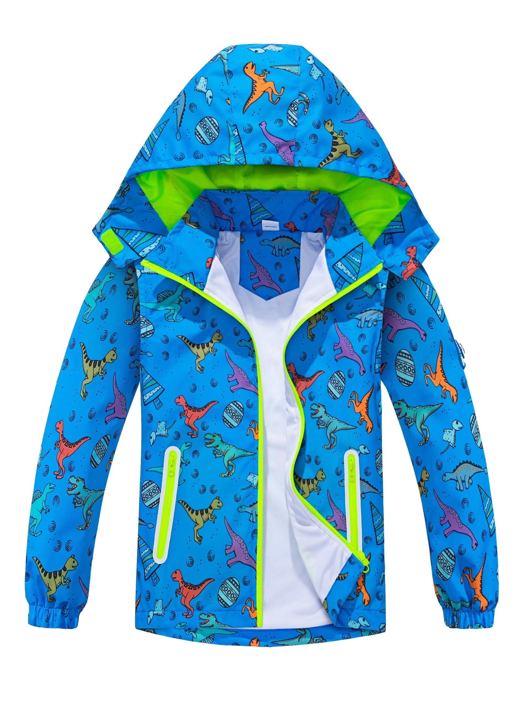 Boys Dinosaur Raincoat Jacket with Removable Hood