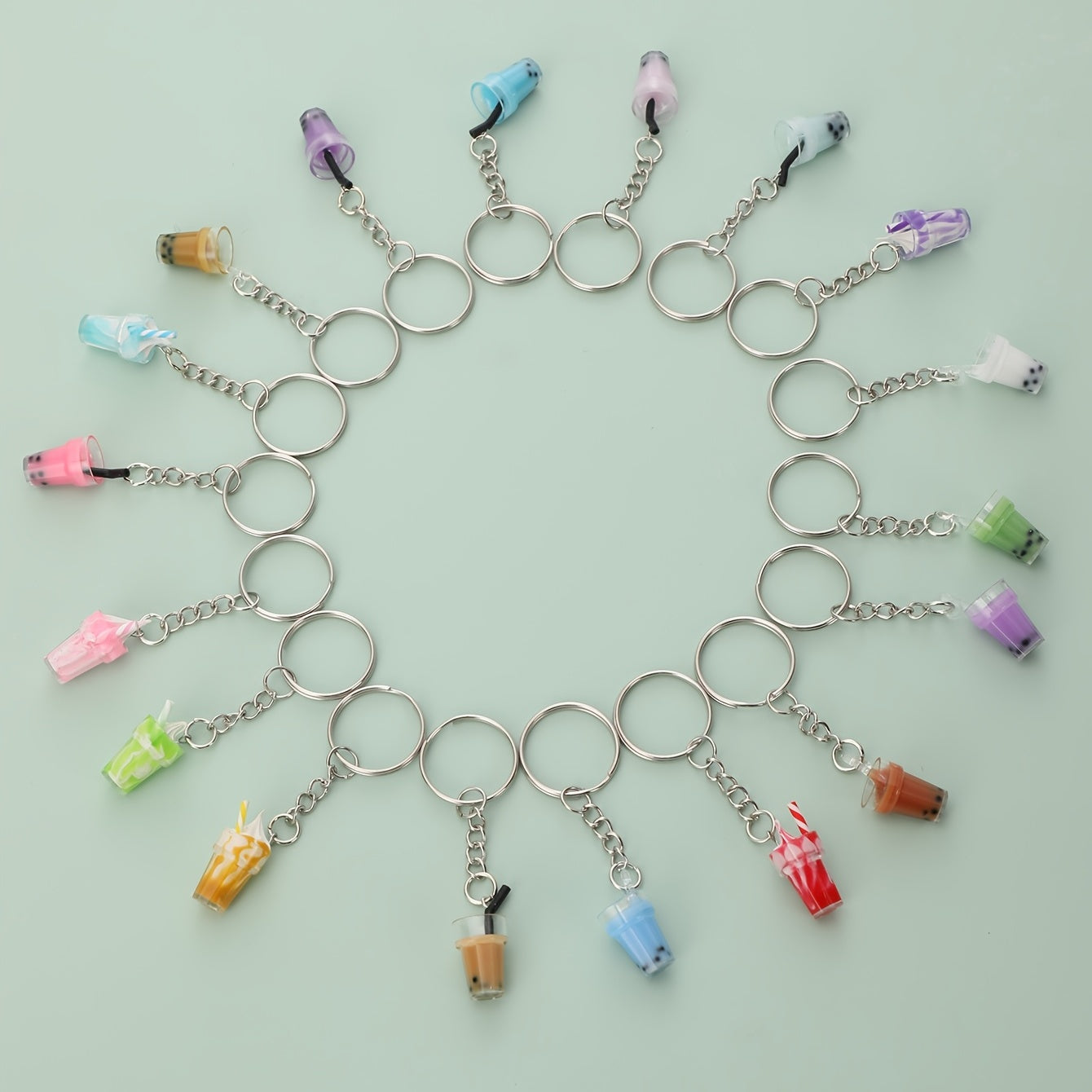 18 PCS Resin Milk Tea Cup Keychain Ice Cream Pendant Bag Accessories Keyring