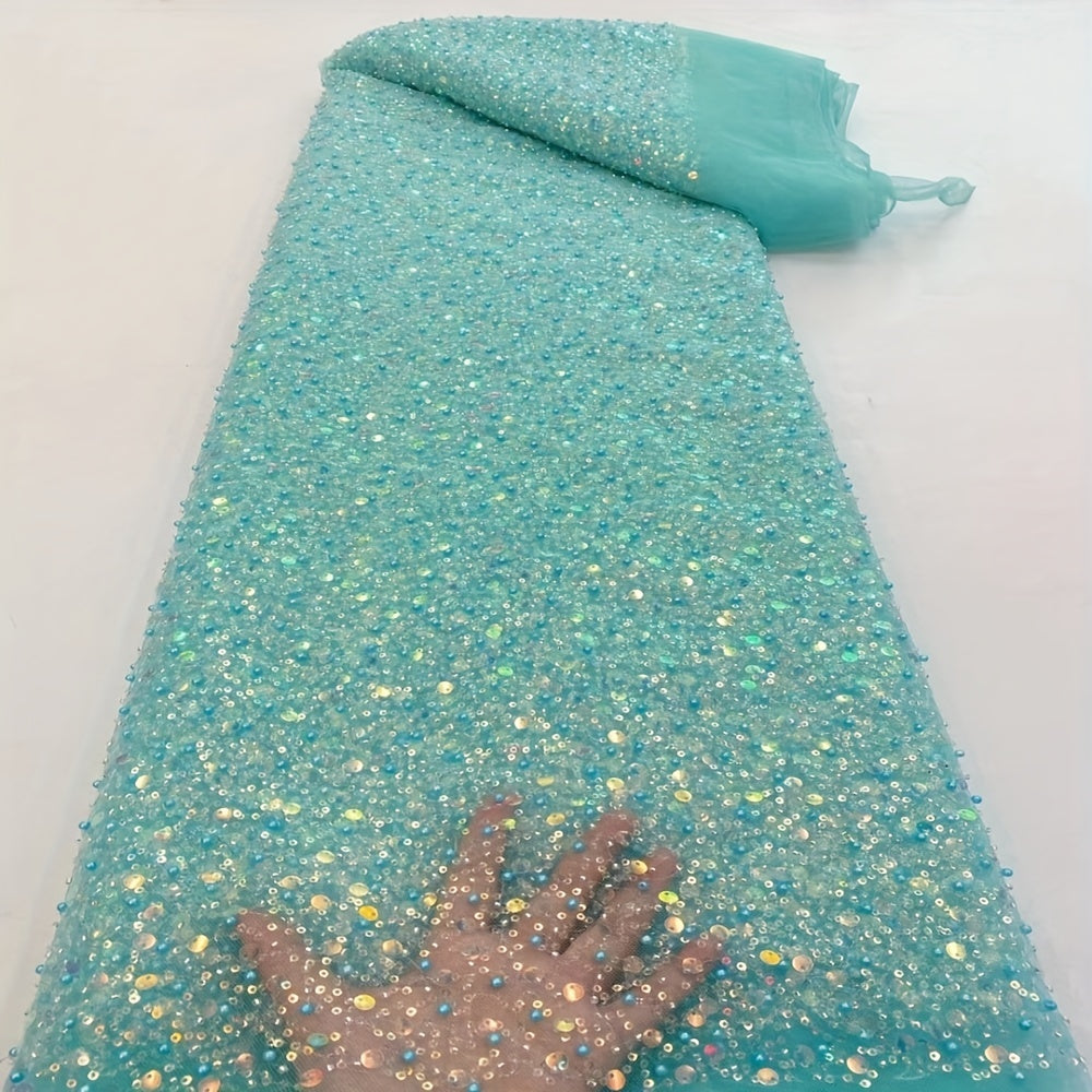Lace Fabric Bridal Gown Multicolor Sequins Beaded Pearl Fabric Thick Version