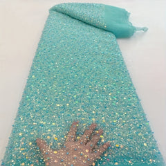 Lace Fabric Bridal Gown Multicolor Sequins Beaded Pearl Fabric Thick Version