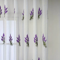 Embroidered Curtain Purple Lavender Flower Tulle Sheer Curtain