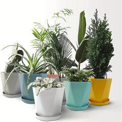 6pcs Thickened Plastic Flowerpot Set with Drainage Holes & Bases