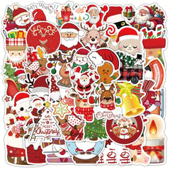 50-Pack Red Christmas Waterproof Stickers for Skateboards Bottles