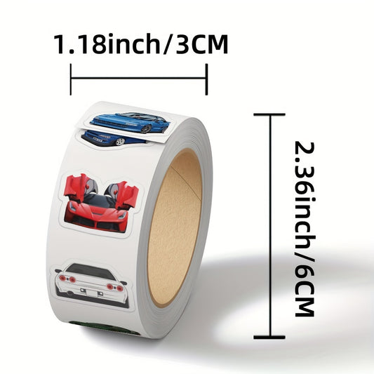 500 Sheets Cartoon Car Sticker Tape, Colorful Sports Car Designs, Self Adhesive
