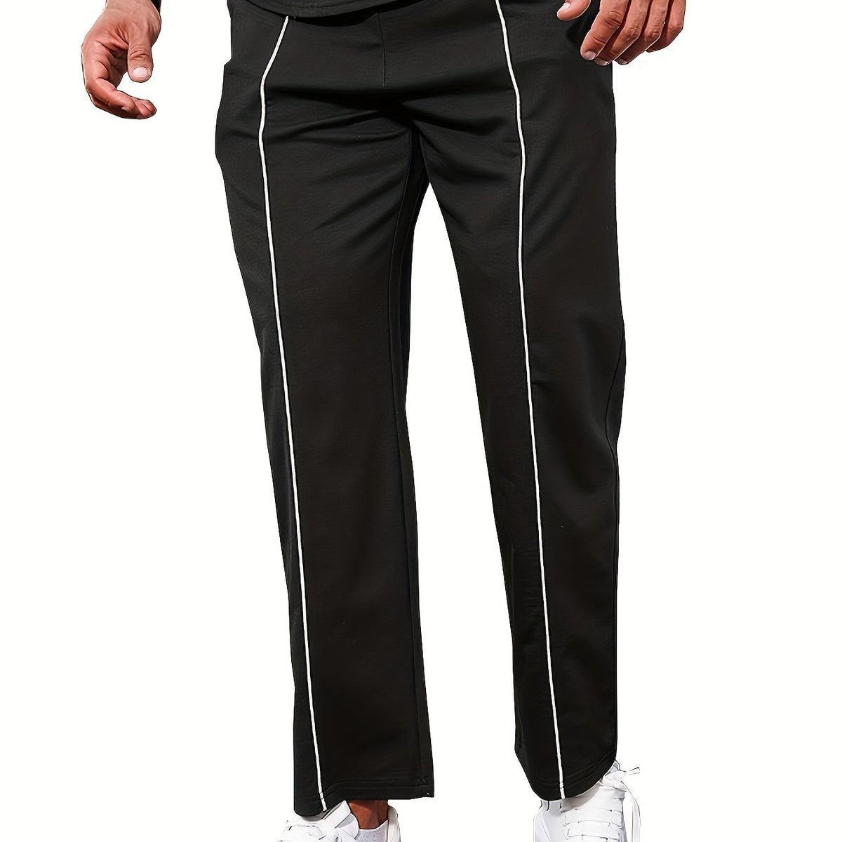 Men's Casual Straight Leg Pants Relaxed Fit Open Bottom Elastic Waist Trousers