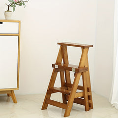 3-Layer Folding Ladder Stool Changing Chair Dual Purpose Wooden Ladder