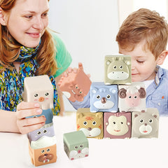 Silicone Baby Building Blocks Set Animal Stacking Cups Soft Squeeze Play