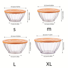 4pcs Round Transparent Salad Bowls with Lid