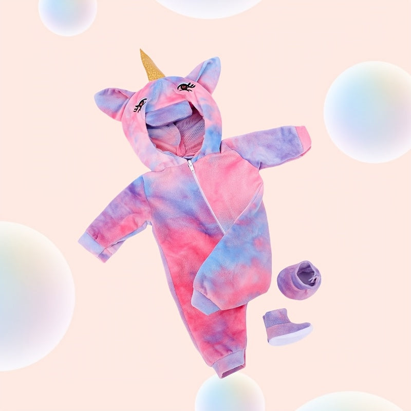 Doll Unicorn Onesie Vibrant Pink Purple Polyester Dress with Golden Horn Ears