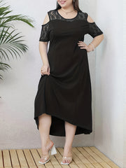  Floral Jacquard Lace Cold Shoulder Dress