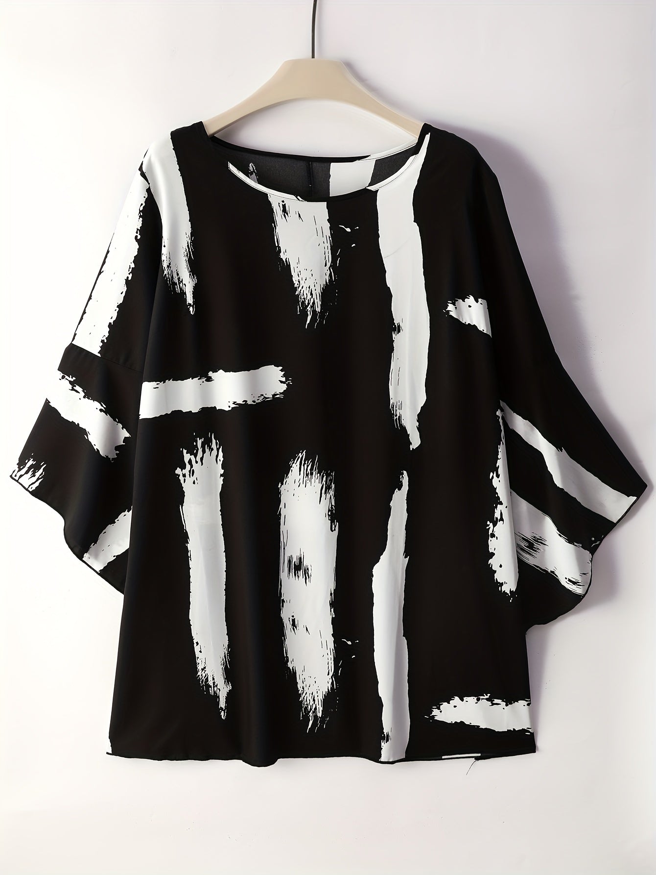  Bell Sleeve Brush Print Mini Dress