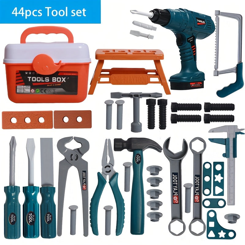 Kids Pretend Play Tool Set with Toy Drill and Storage Box Construction Kit