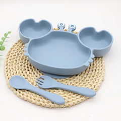 Silicone Plate with Suction Cup, Spoon and Fork Set, Children's Tableware