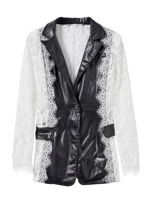 Lace Stitching Lapel Collar Blazer Jacket for Wedding & Party