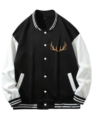 Men's Casual Block Baseball Jacket With Antlers Print