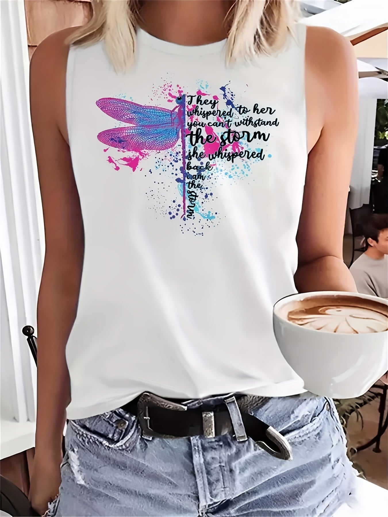 Dragonfly & Letter Print Tank Top for Summer