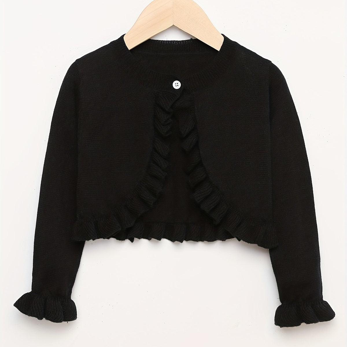 Girls' Knit Cardigan Single Button Flounce Cuff Long Sleeve Thin Cardigan