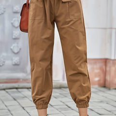  Casual Pants Women's Plus Solid Elastic Belted High Rise Trousers