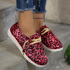 Leopard Print Canvas Shoes Low Top Lace Up Women's Walking Shoes