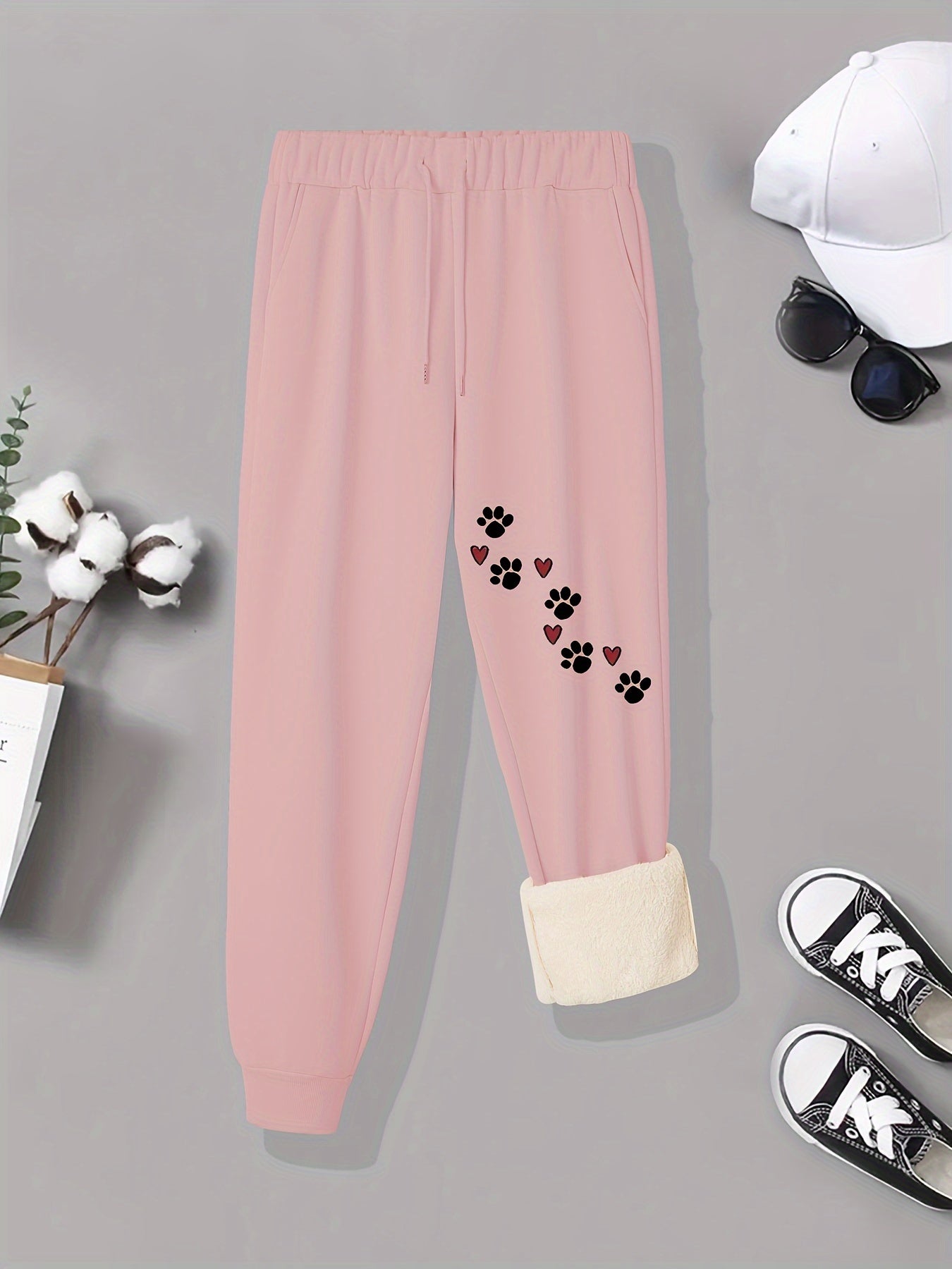 Women's Plus Size Paw & Heart Print Fleece Joggers
