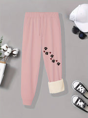 Women's Plus Size Paw & Heart Print Fleece Joggers