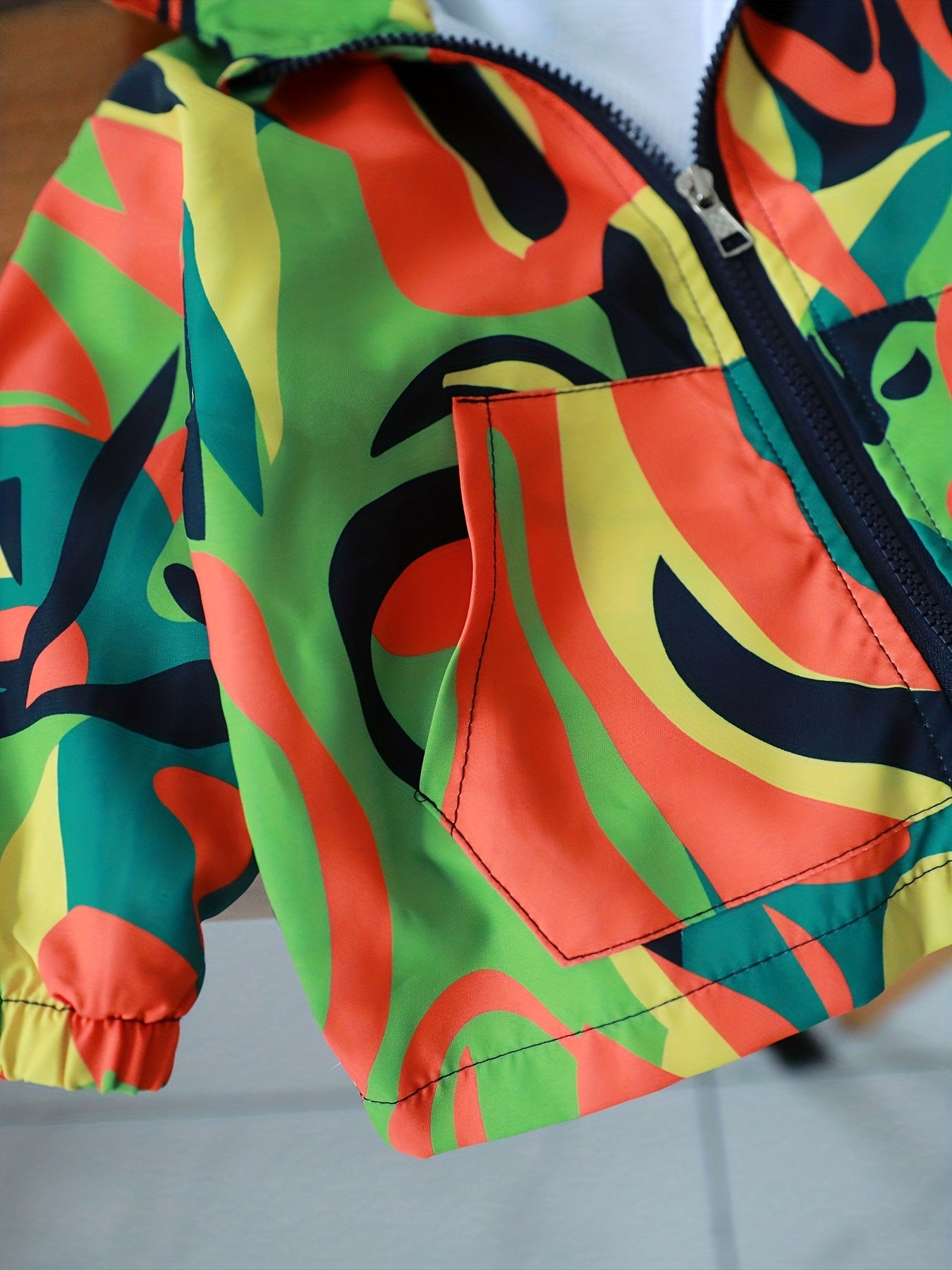 Boys Colorful Hooded Windbreaker Jacket Zip Up Coat