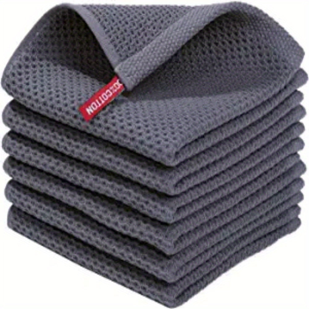 Soft Textured Dish Towels 6pcs Waffle Weave Dishcloths Deep Gray