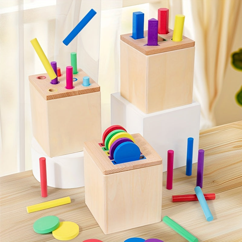 Wooden Shape Sorting Toy with Pegs Hand Eye Coordination Fun