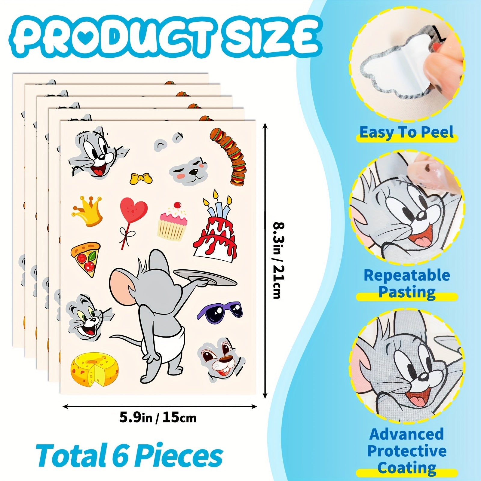 6pcs Big Head Cartoon Kitten Face Changing Stickers Puzzle Stickers
