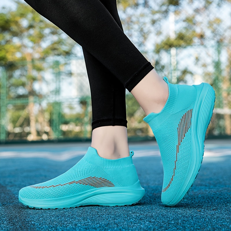 Women's Non Slip Flying Woven Running Shoes Lightweight Breathable Slip on Socks