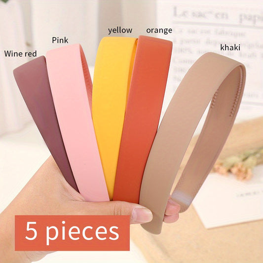 5pcs Matte Morandi Wide Headband Solid Headdress Style Hair Band