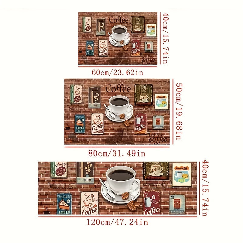 Soft Kitchen Rug Coffee Print Anti-Fatigue Waterproof Non-Slip Set