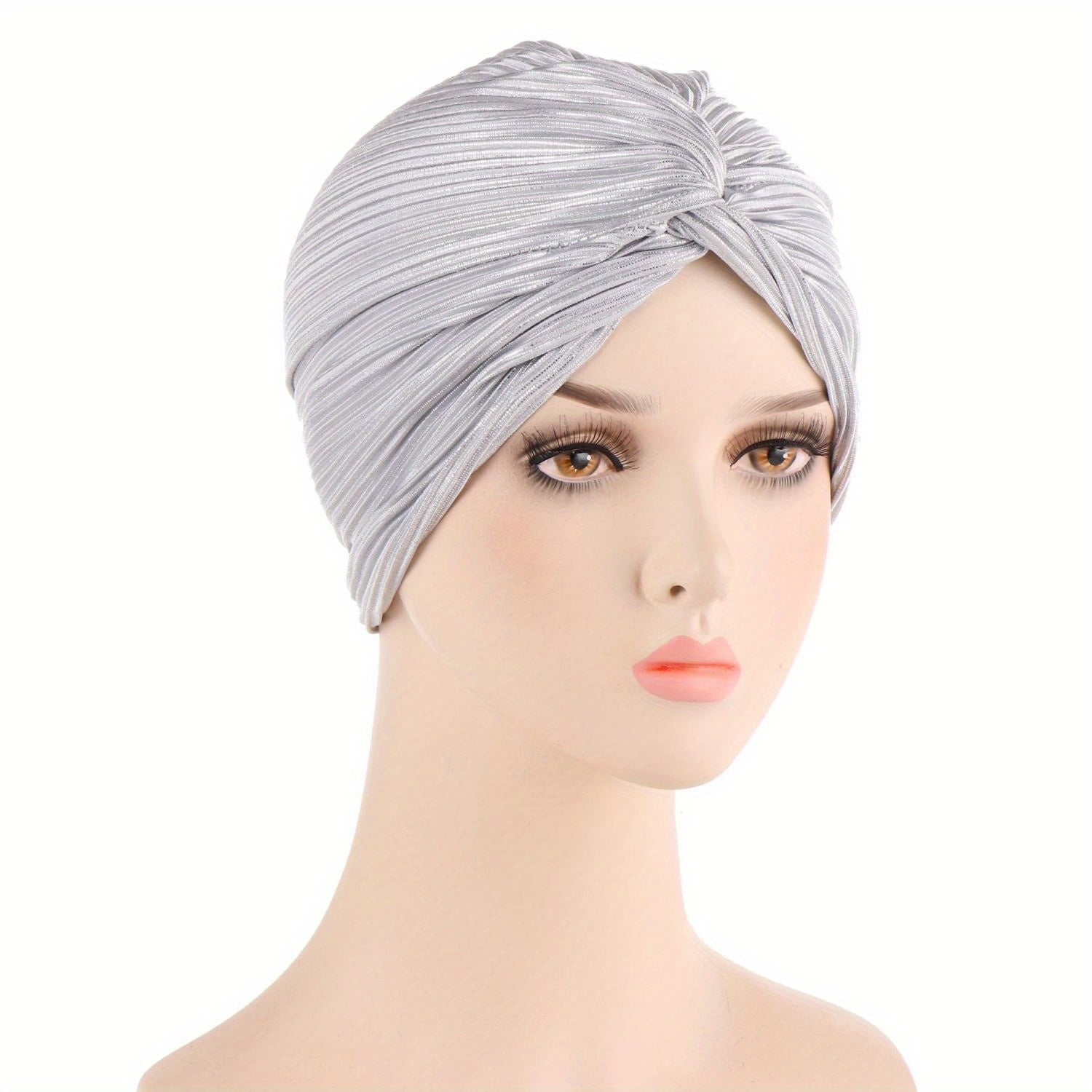 Pleated Striped Turban Cap Solid Head Wrap Classic Head Scarf