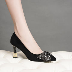 Women's Rhinestone Bowknot Slip On Stiletto Heels